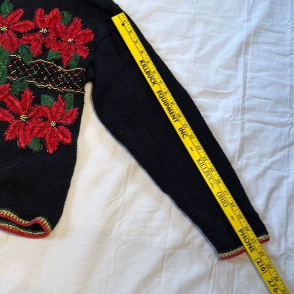 Vintage Eve Tyler Christmas cardigan sweater size women’s large black beaded poi - Picture 6 of 8
